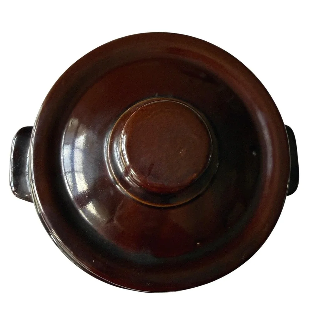 Vintage Brown Drip Glaze Bean Pot with Lid - USA Stoneware - Cottagecore Kitchen
